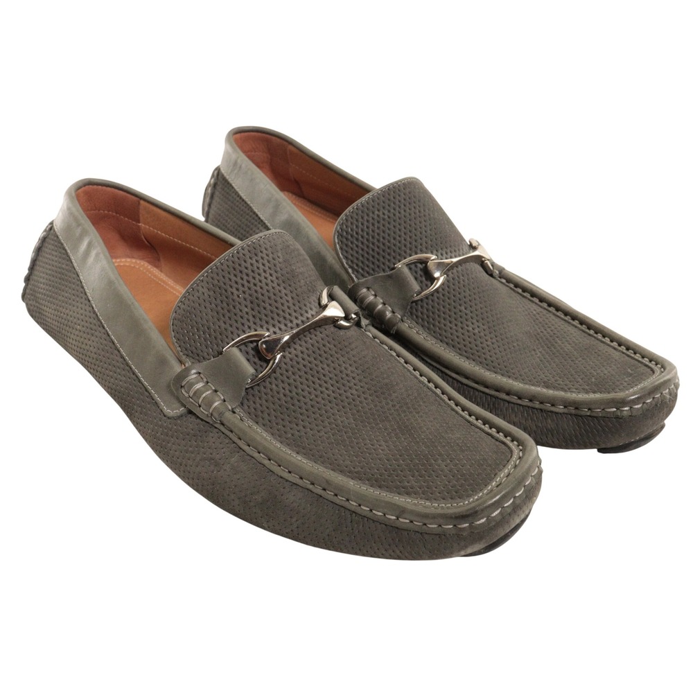 Donald Pliner Dorion03 Bit Loafers Perforated Driving Gray Leather Men 14M